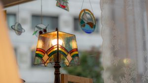 Photo colored glass reading lamp